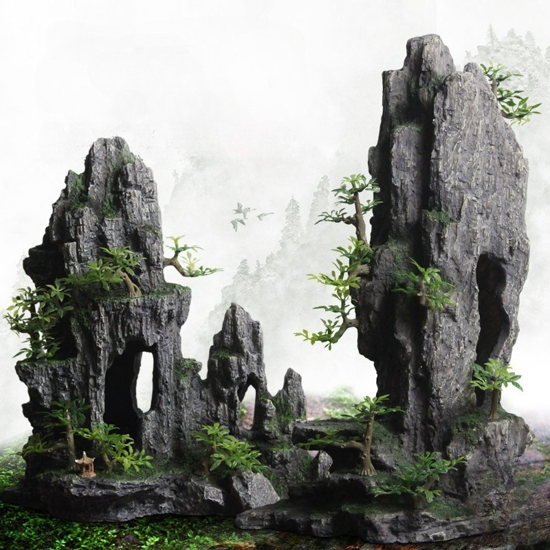 Aquarium Plant Root Tabs - Aquarium-Deko-Steinset: Künstliche Felsenhöhle für Fischbecken-Landschaftsgestaltung, Fantasy-Thema,